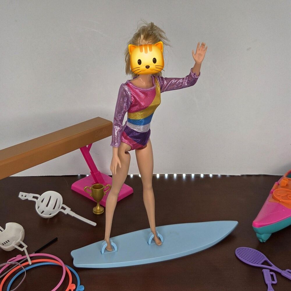 Barbie Sports Accessories Lot Kayak Surfboard Balance Beam Paddle Trophy Mattel - Picture 9 of 15